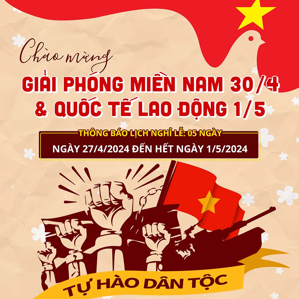 Thông báo nghỉ lễ 30.4 - 01.5 mẫu 32 file PSD