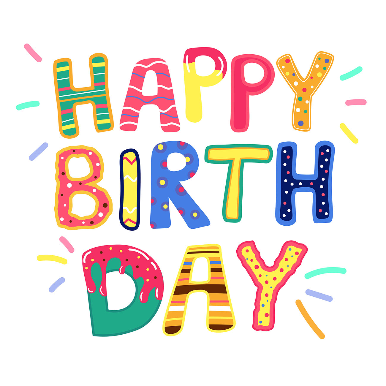 Bộ chữ typo happy birthday nhiều màu file EPS và AI mẫu K158