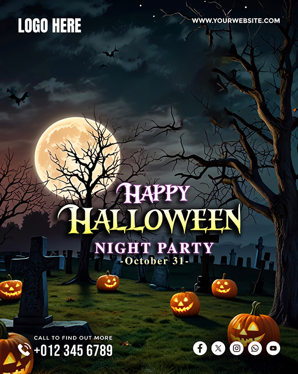 Poster lễ hội halloween kinh dị file PSD mẫu MB269