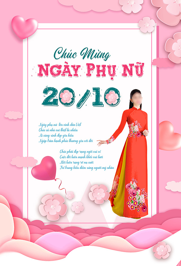 Thiệp chúc mừng ngày phụ nữ việt nam file PSD mẫu PN219