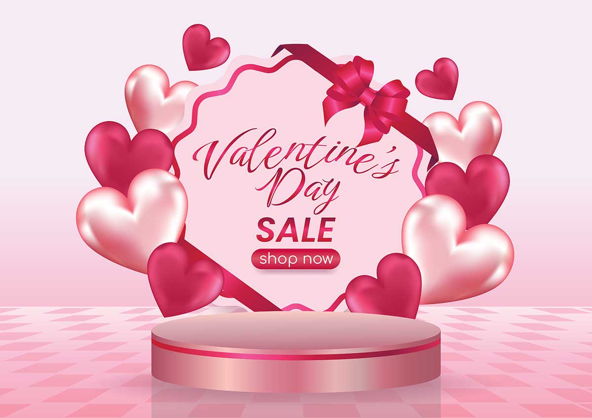 Banner bục trái tim hồng ưu đãi ngày valentine file vector mẫu số 364