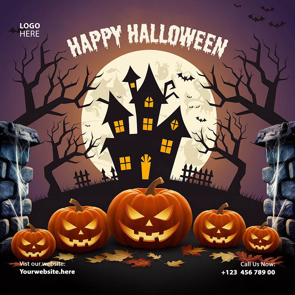 Banner lâu đài ma quái halloween file PSD - mẫu số 538