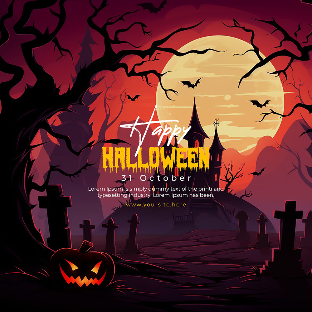 Banner lâu đài ma quái halloween file PSD - mẫu số 555