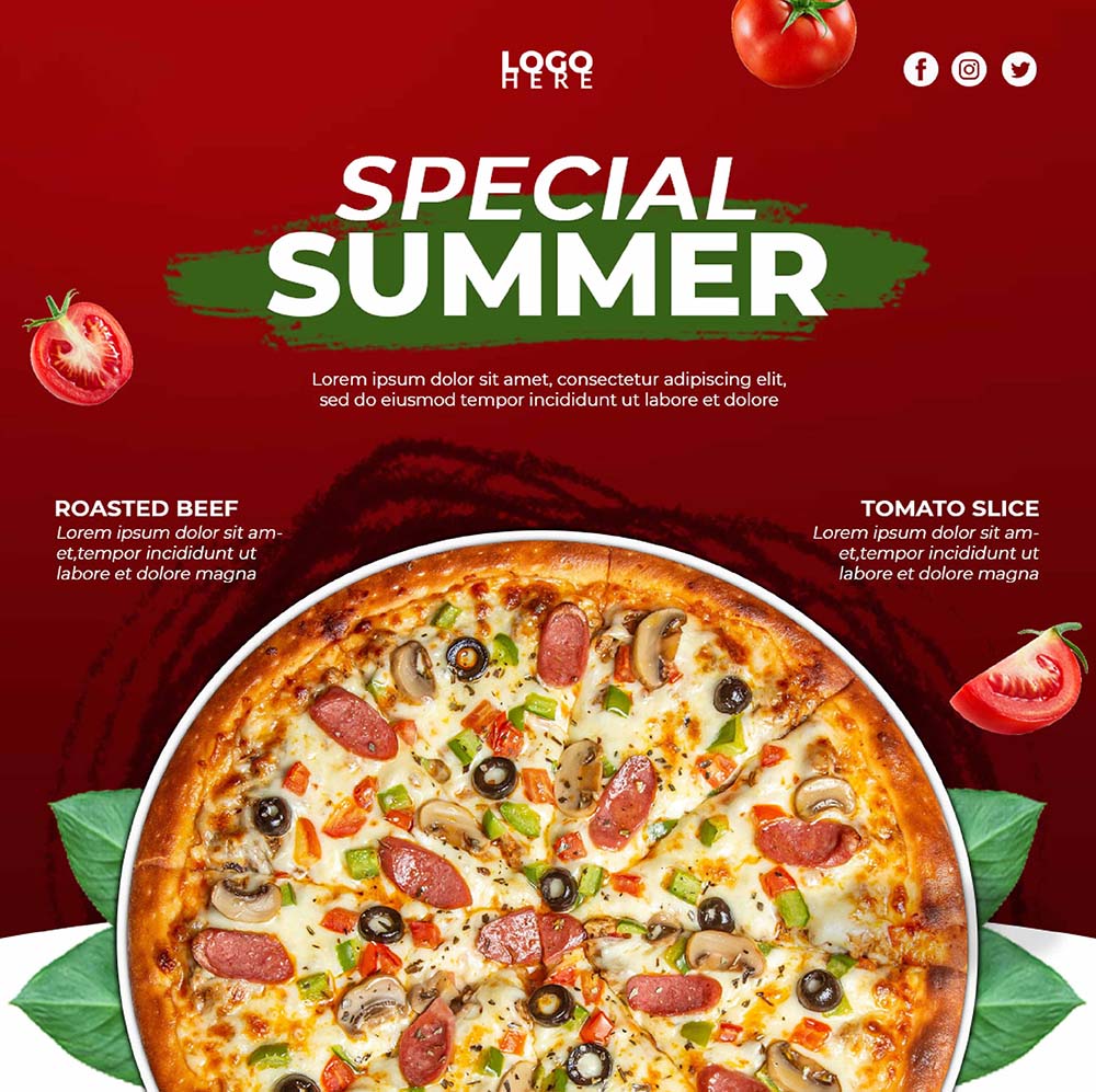 Poster quảng cáo bánh Pizza phô mai với cà chua K140 file PSD