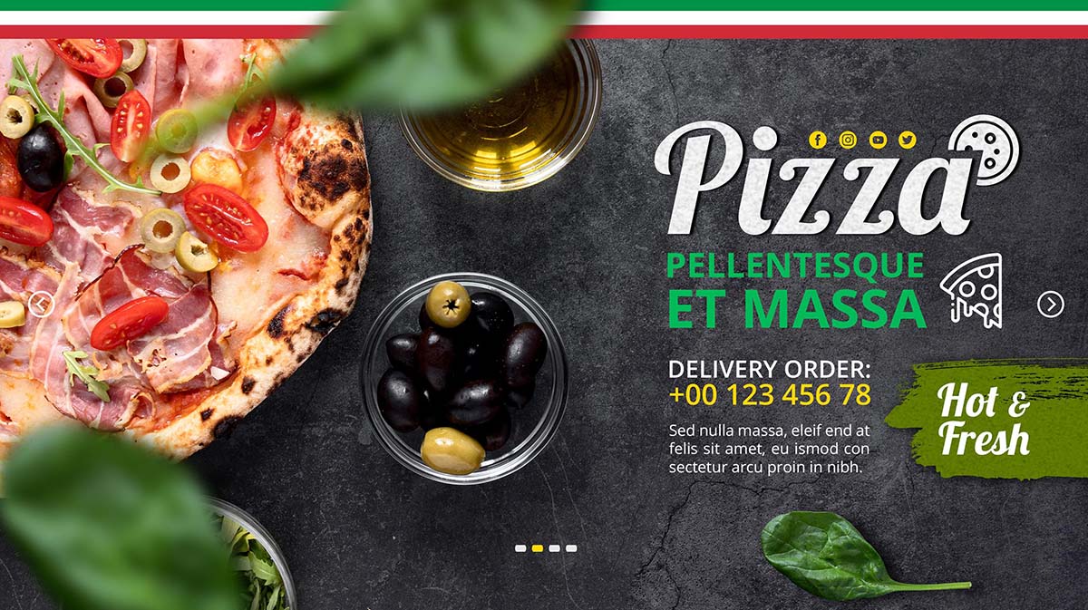 Banner quảng cáo bánh Pizza với quả ô liu K67 file PSD