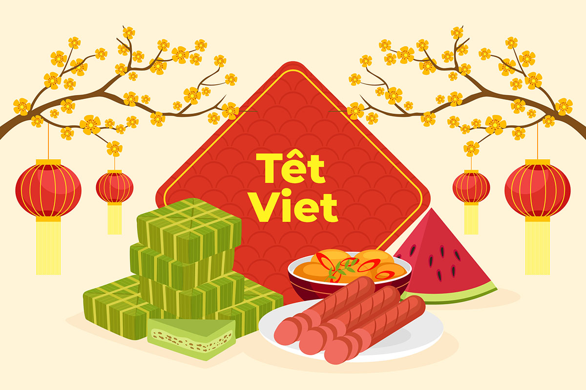 Background món ăn ngày tết cổ truyền file vector mẫu 25R1491