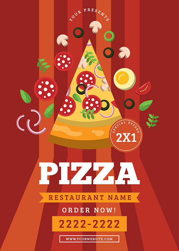 Poster quảng cáo bánh Pizza nền đỏ K27 file AI và EPS