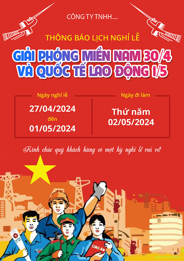 Thông báo lịch nghỉ lễ 30.4 - 01.5 mẫu 64 file PSD