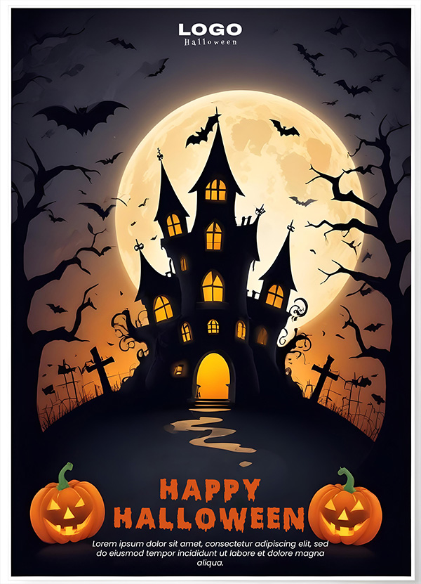 Poster lâu đài ma quái lễ hội halloween file PSD - mẫu số 524