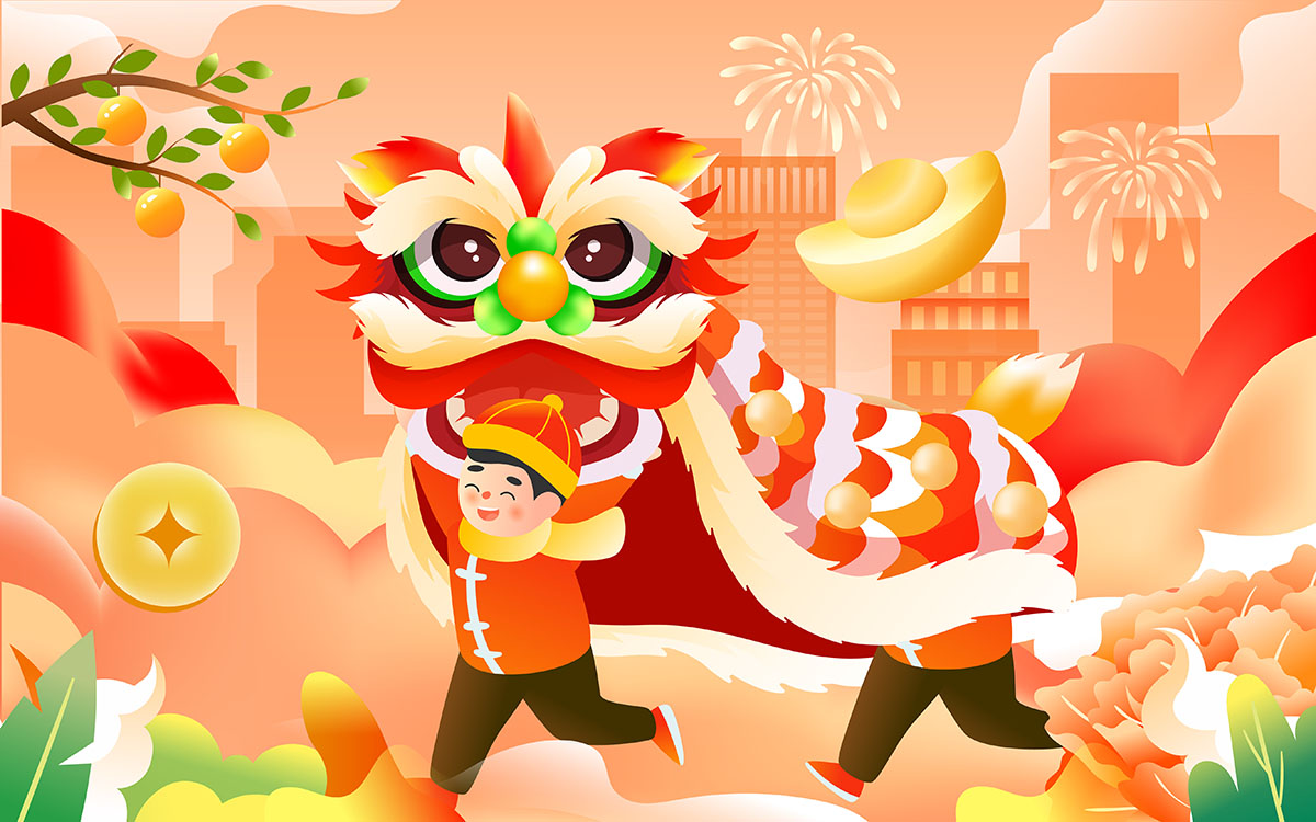 Background múa kỳ lân file vector mẫu KL148