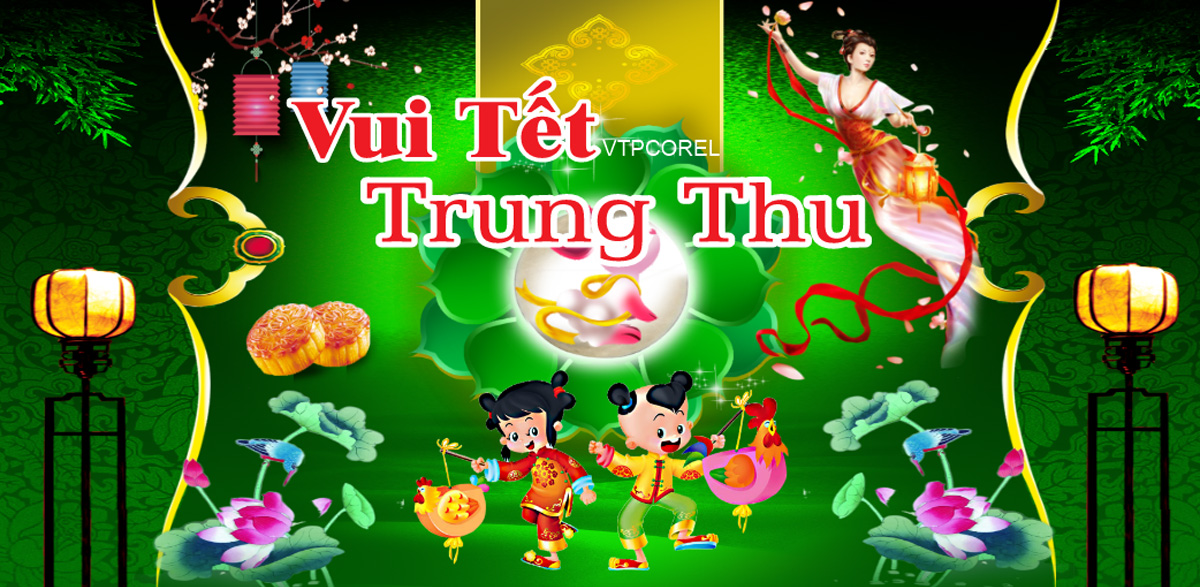 Background trung thu, trăng rằm cho trẻ nền màu xanh cho Corel