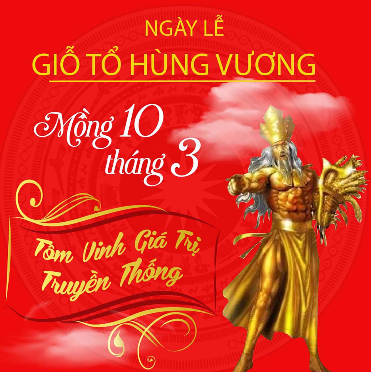 Poster mừng đại lễ giỗ tổ Hùng Vương 10-3 mẫu 48 file AI