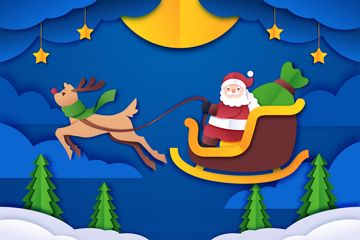 Hình minh họa ông già noel đi phát quà file vector mẫu số 716