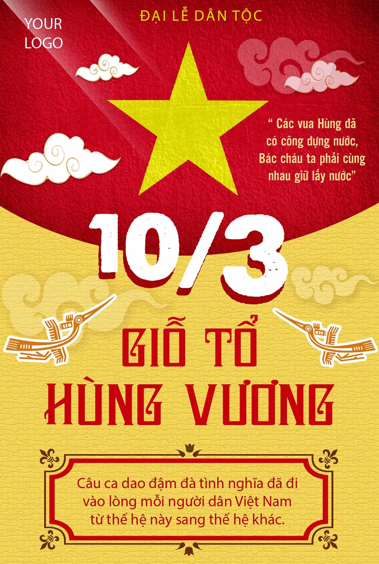 Poster mừng đại lễ giỗ tổ Hùng Vương 10-3 mẫu 12 file AI