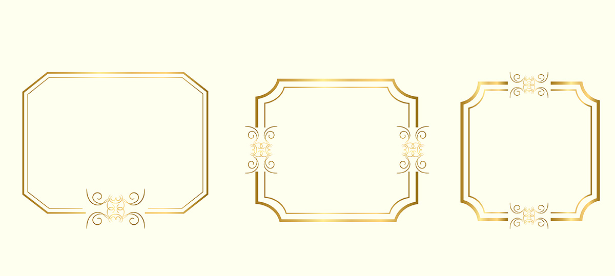 Mẫu khung hoa văn trang trí viền vàng gold V16 file EPS