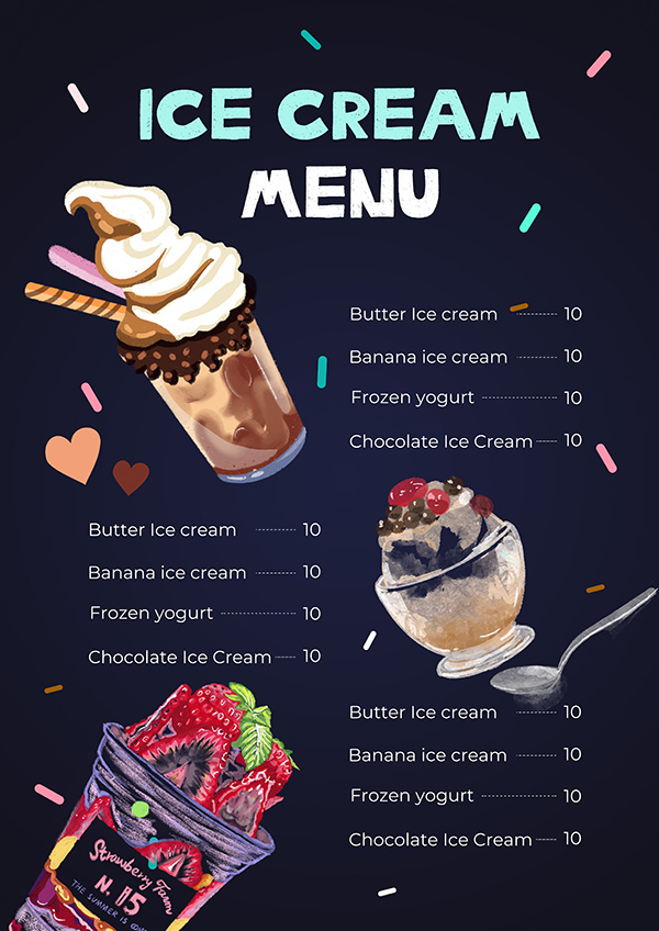 Menu quán kem file PSD mẫu GR195