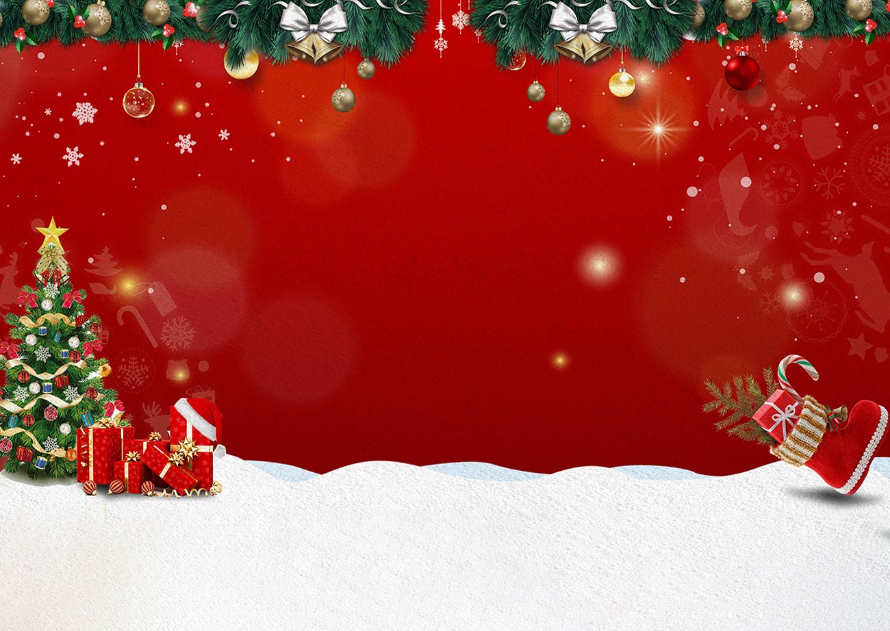 Background cây thông noel và hộp quà trên nền tuyết trắng file PSD