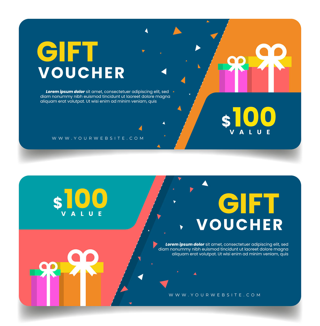 Mẫu voucher giảm giá có hộp quà dễ thương D22 file AI và EPS