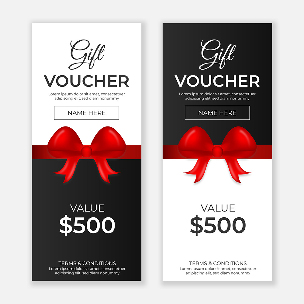 Mẫu thiết kế voucher giảm giá có nơ màu đỏ file EPS và AI mẫu VC18