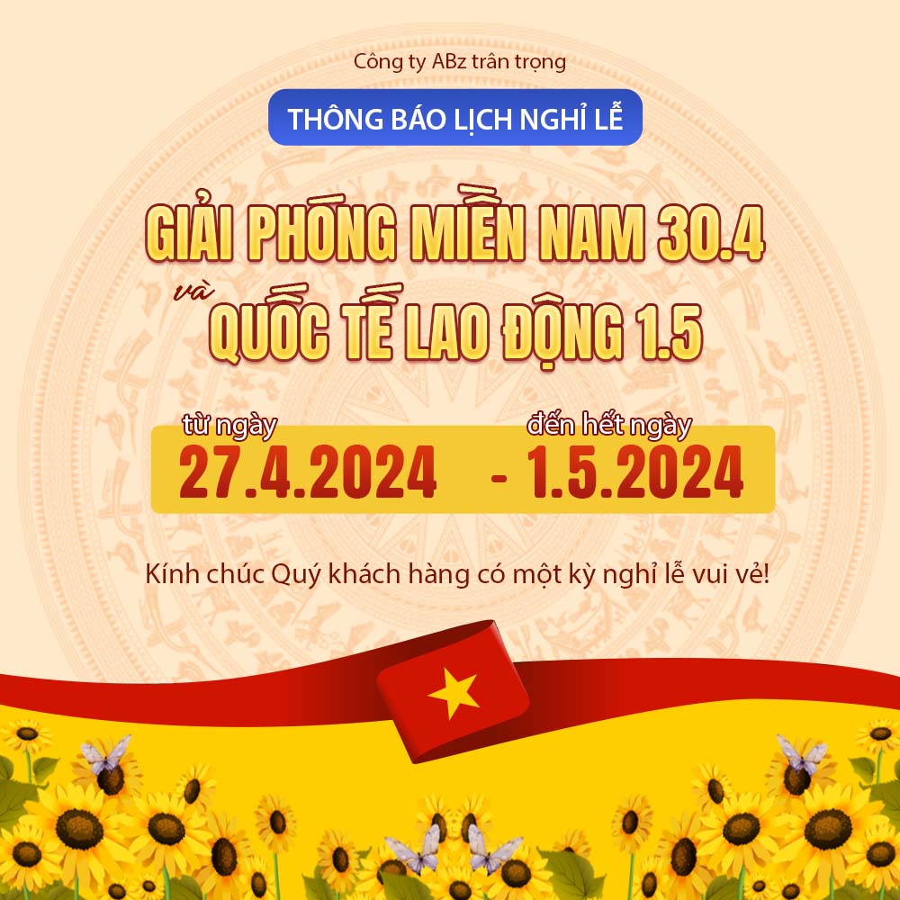 Thông báo nghỉ lễ 30.4 - 01.5 mẫu 42 file PSD