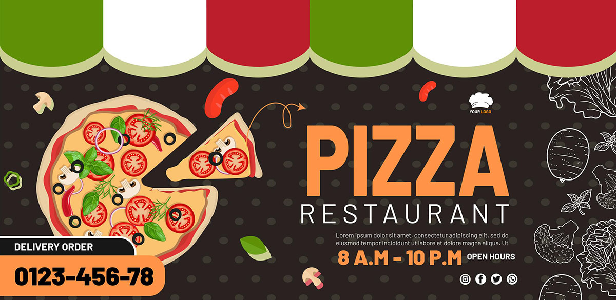 Banner quảng cáo nhà hàng Pizza K10 file AI và EPS