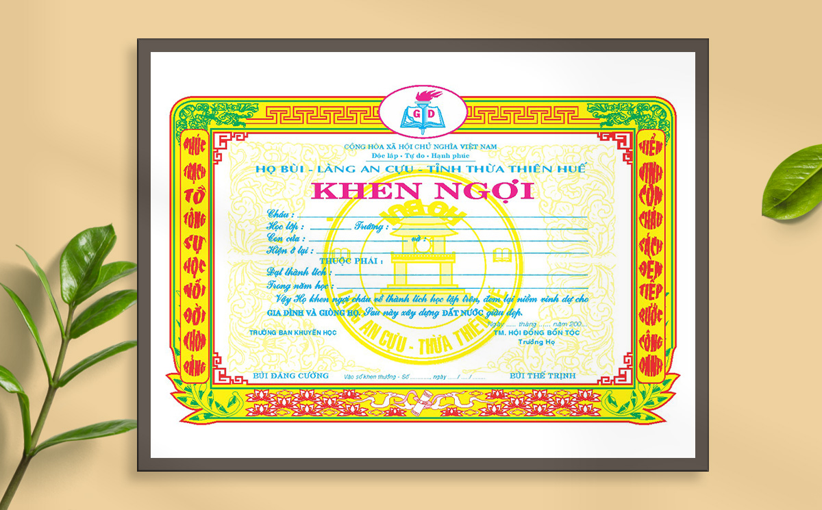 Mẫu giấy khen thưởng vinh danh học sinh giỏi File Corel 32