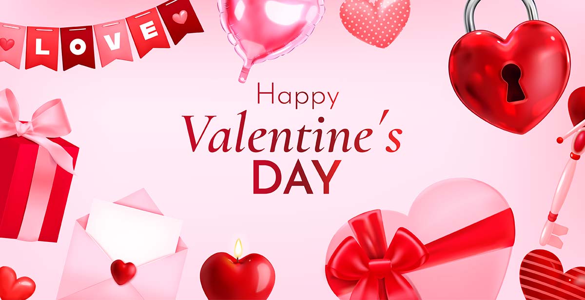 Banner ngày valentine hộp quà và trái tim file vector mẫu số 311