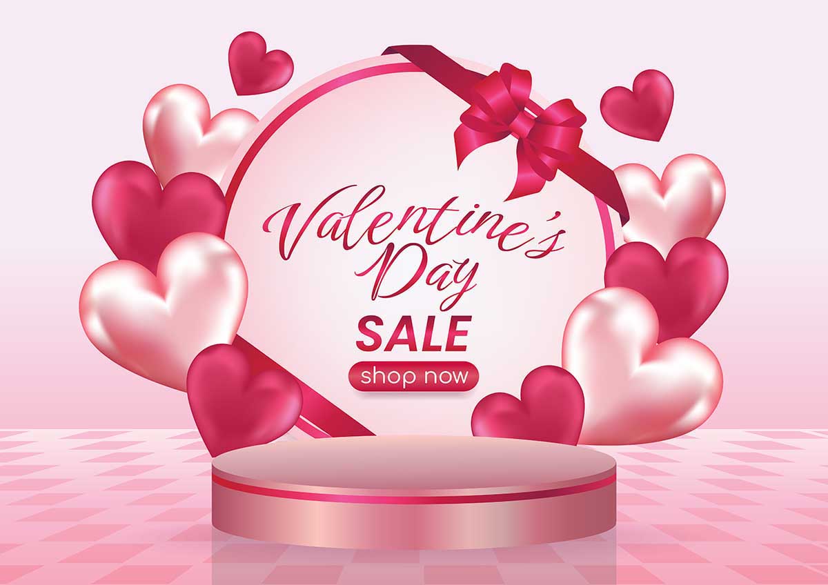 Banner bục trái tim hồng ưu đãi ngày valentine file vector mẫu số 656