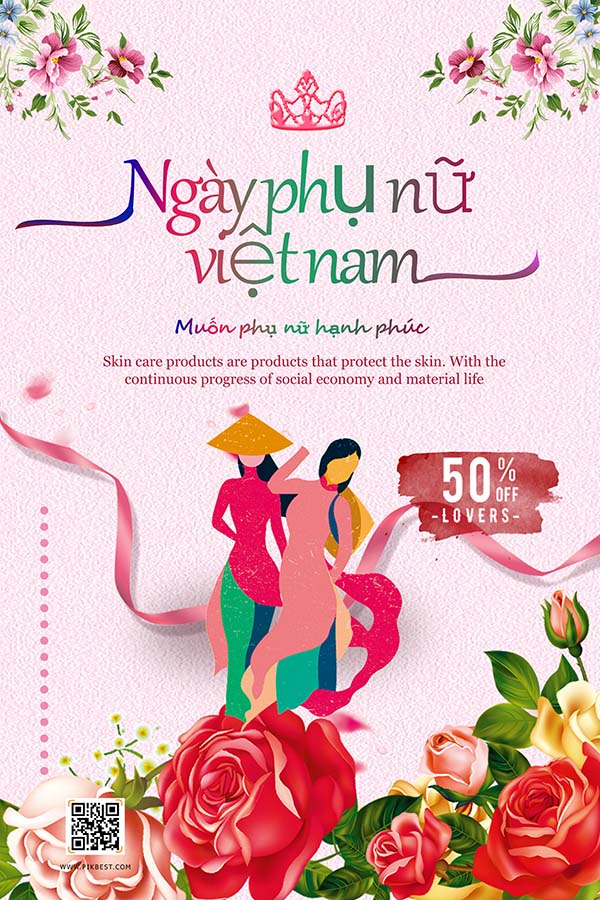 Poster chúc mừng ngày phụ nữ việt nam file PSD mẫu CG286