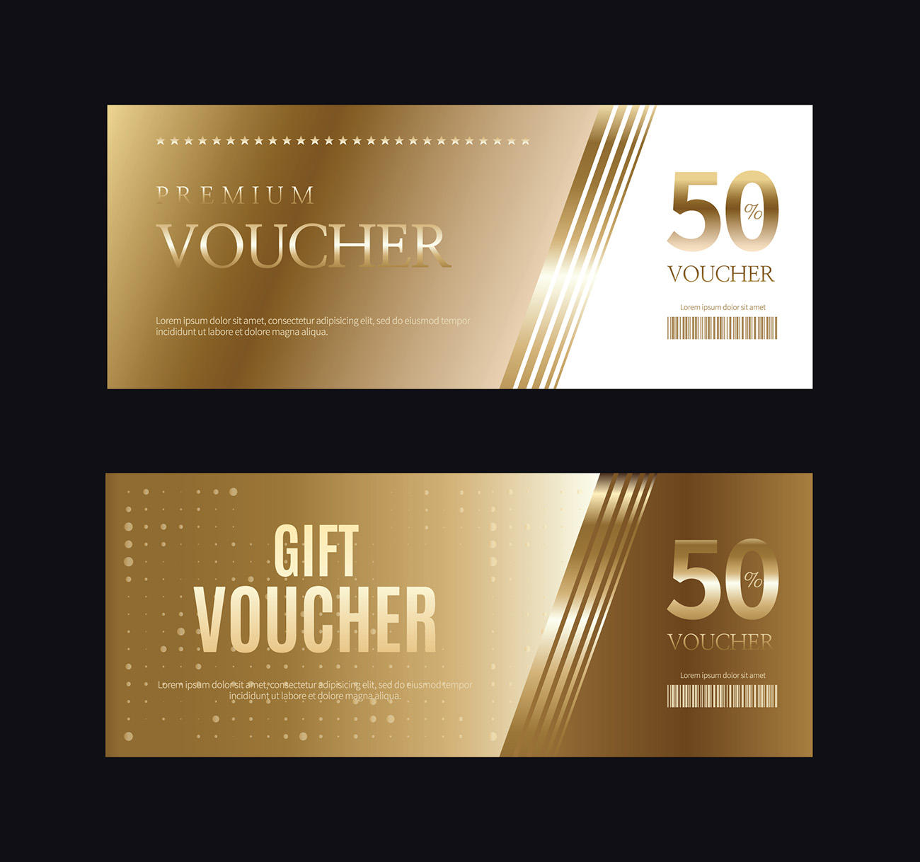 Phiếu quà tặng voucher màu vàng god sang trọng file EPS và AI mẫu G14