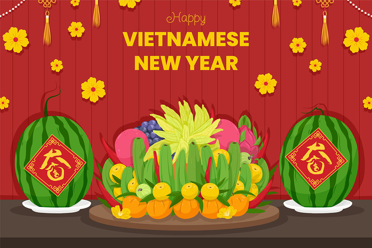 Banner mâm ngũ quả ngày tết nguyên đán file vector mẫu 25R572