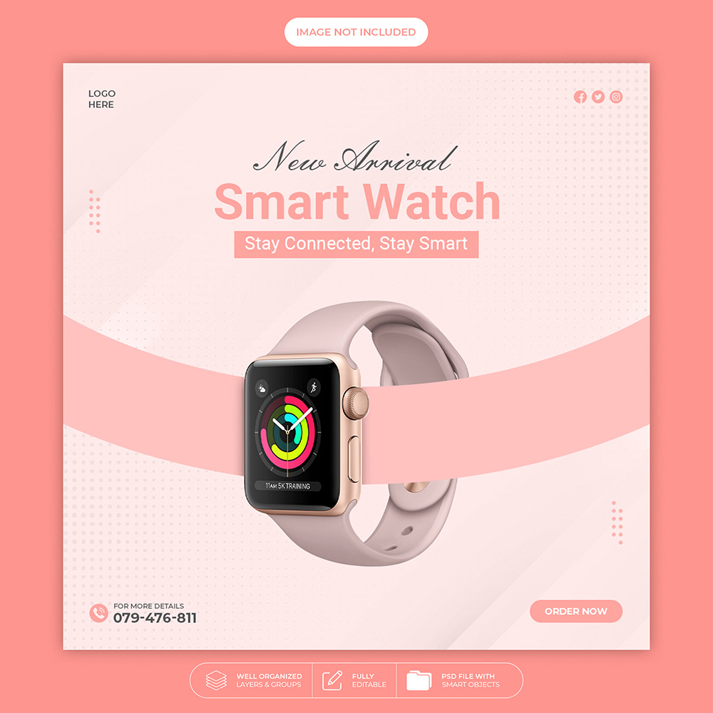 Poster quảng cáo đồng hồ apple watch nền màu hồng file PSD mẫu DH62