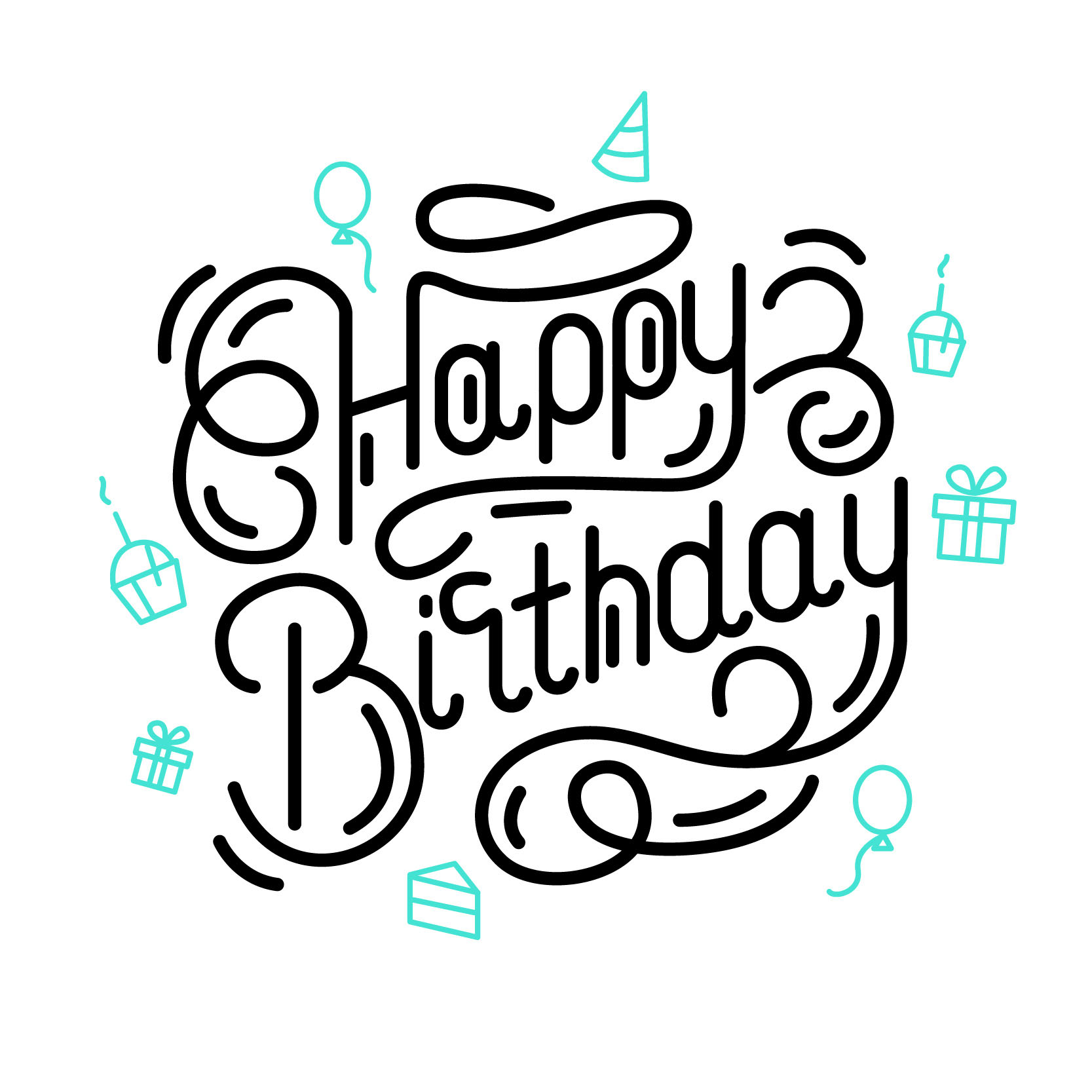 Bộ chữ typo happy birthday cách điệu mềm mại file EPS và AI mẫu K6