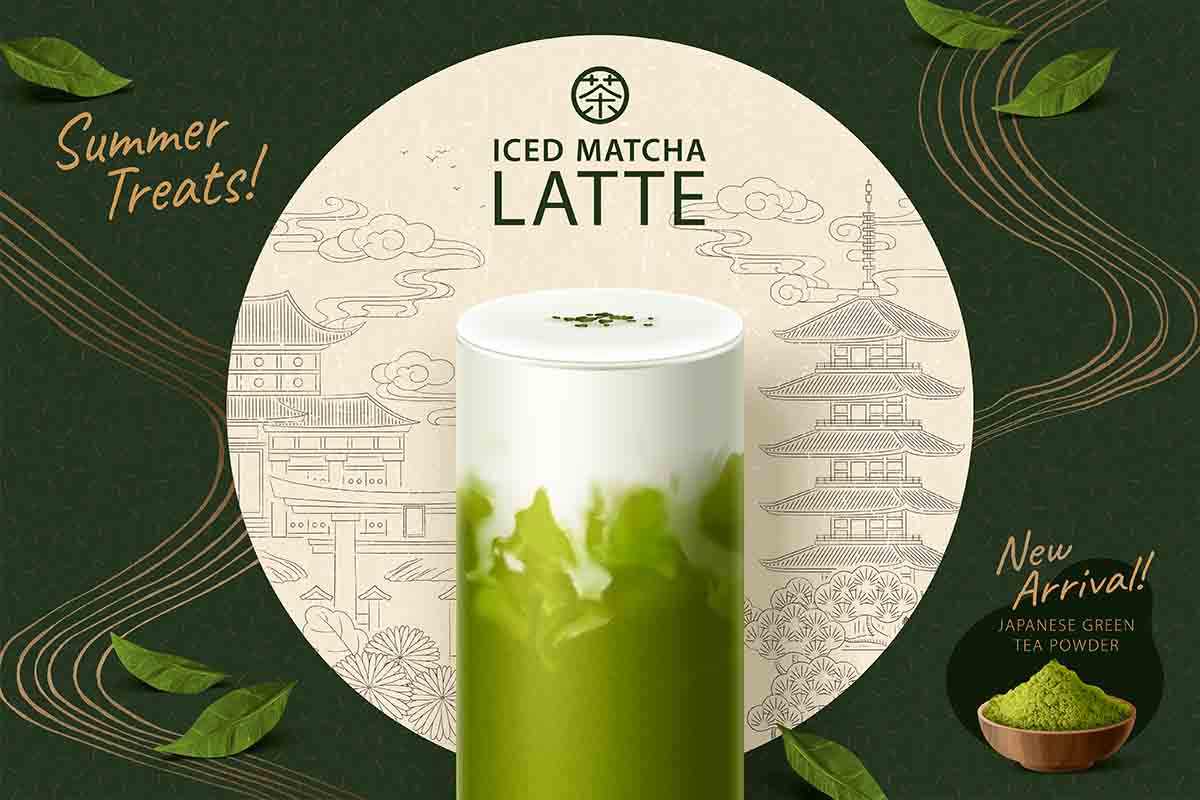 Banner cốc matcha latte file vector mẫu số 281