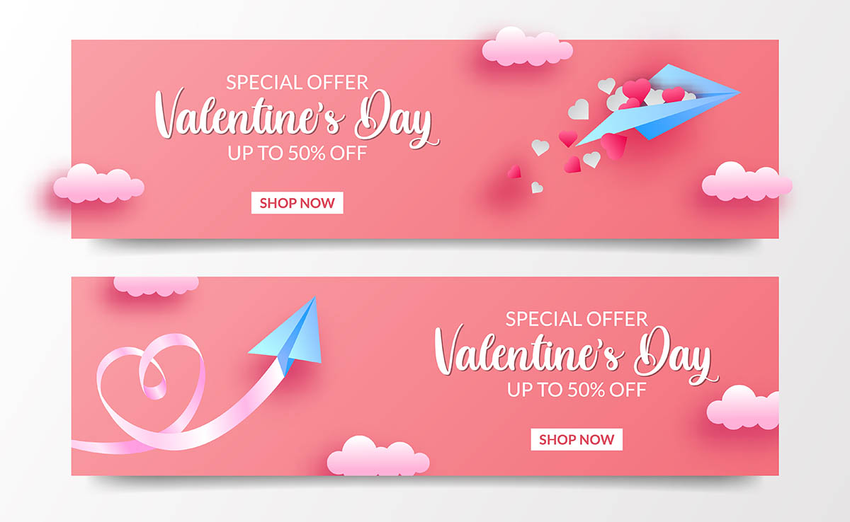 Banner ngày valentine nền hồng file vector mẫu số 230