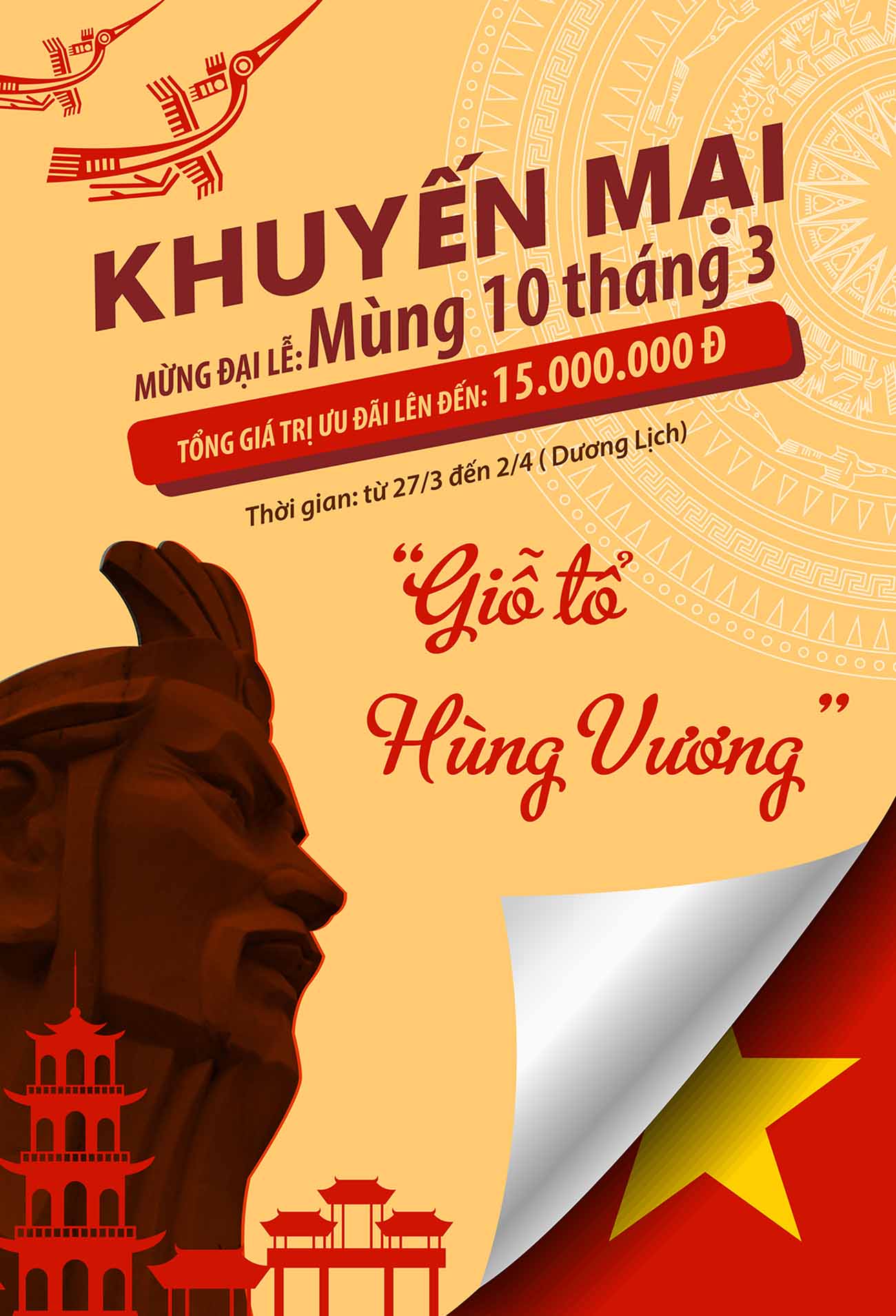 Poster khuyến mại mừng giỗ tổ Hùng Vương 10-3 mẫu 50 file AI