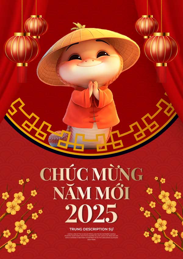 Poster chúc mừng năm mới 2025 xuân ất tỵ file PSD mẫu số 601