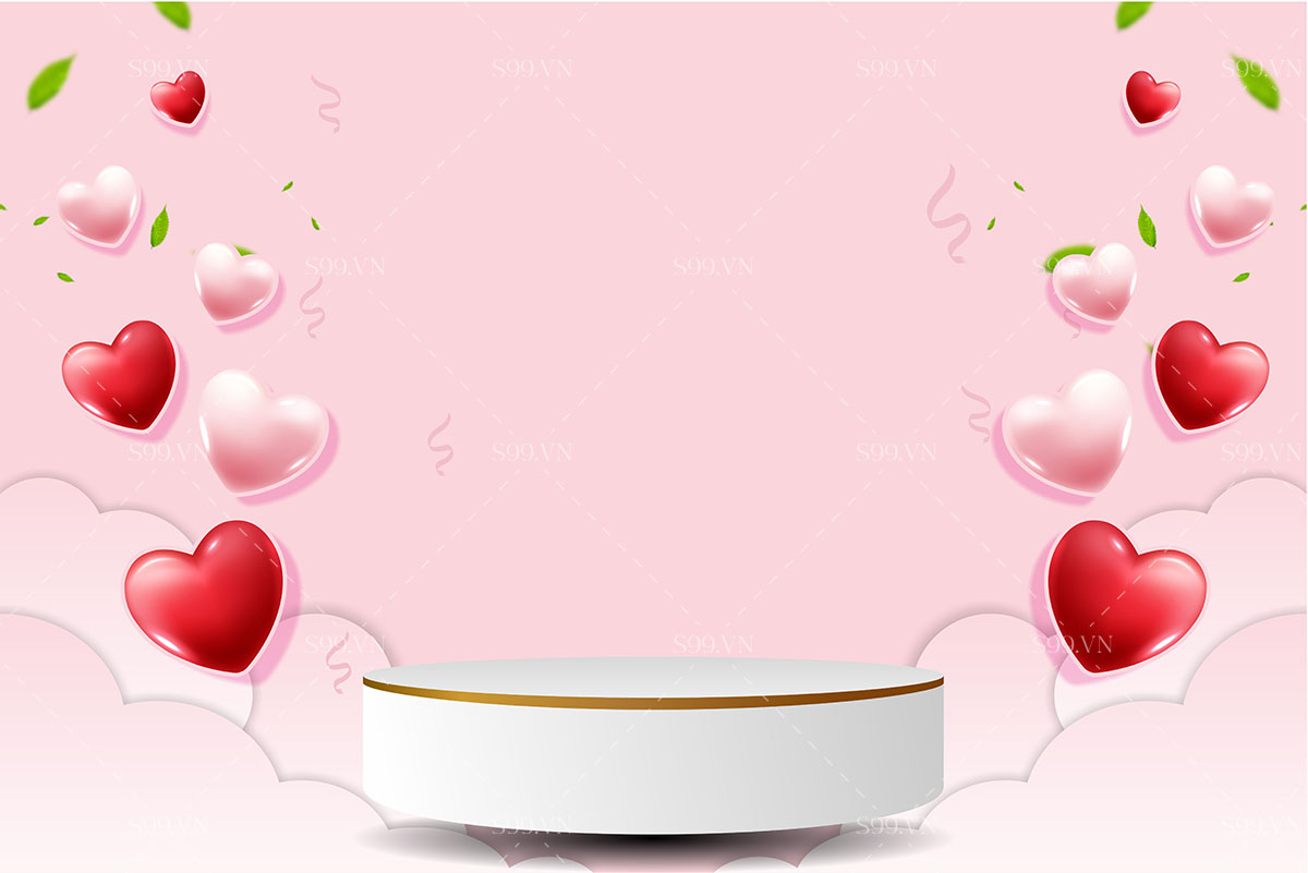 Background bục trưng bày 3D nền hồng và trái tim ngày valentine file JPG mẫu số 495