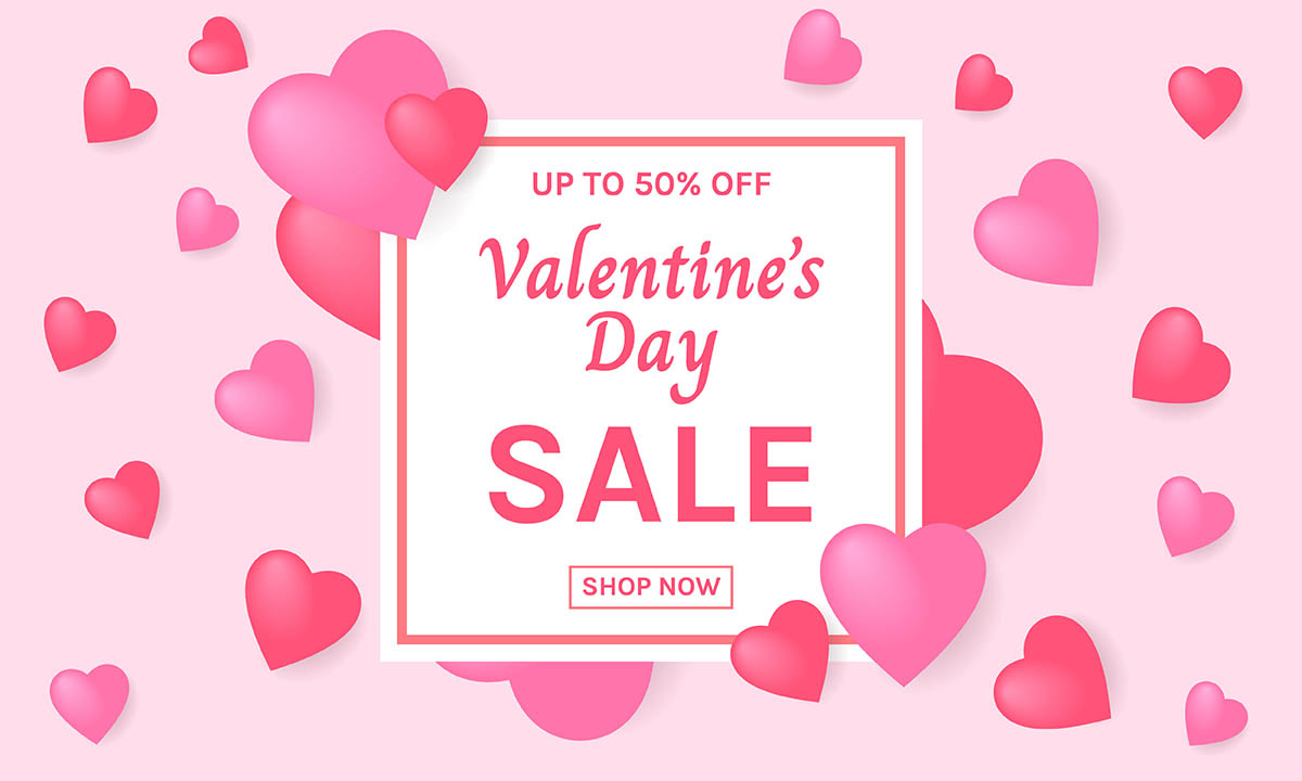 Banner sale dịp valentine hình trái tim hồng file vector mẫu số 392