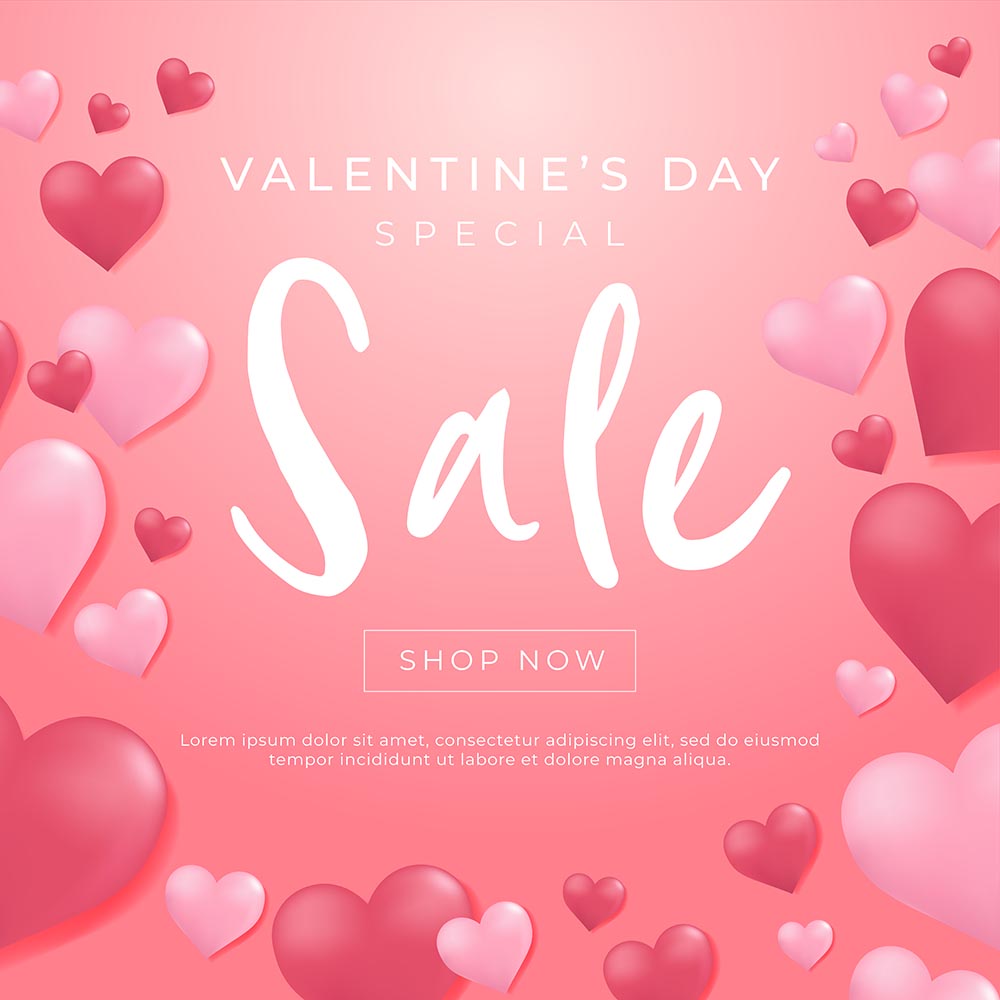 Banner dịp valentine ưu đãi nền hồng họa tiết trái tim file vector mẫu số 353