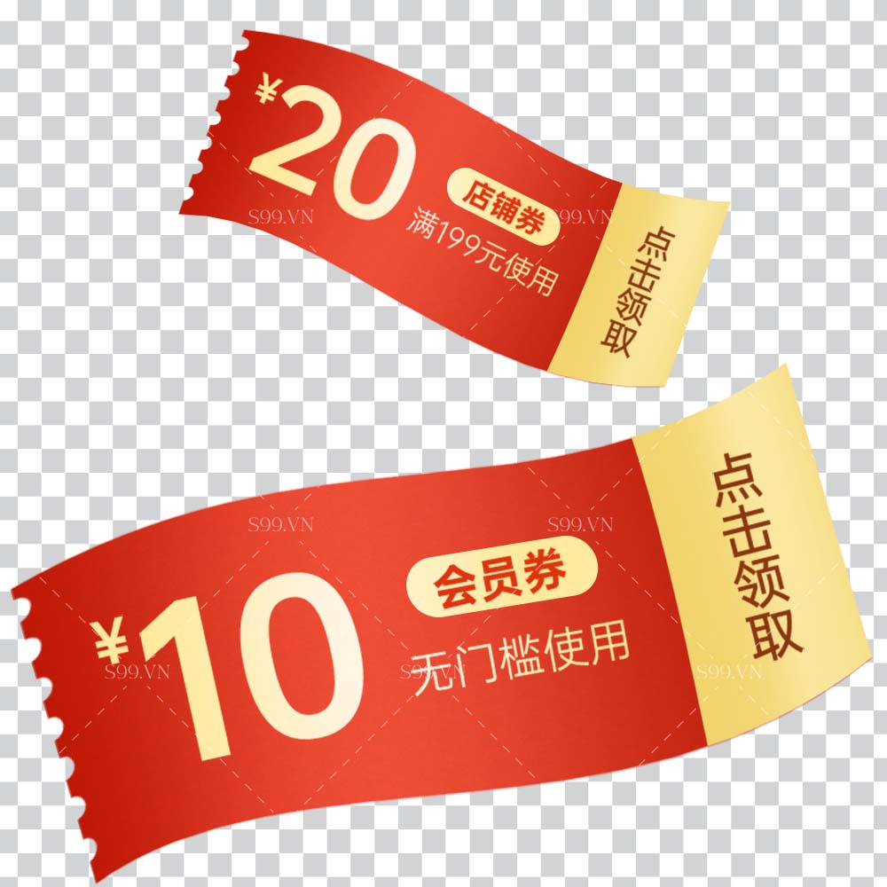 Hình ảnh voucher giảm giá 10 và 20% file PNG mẫu VC26