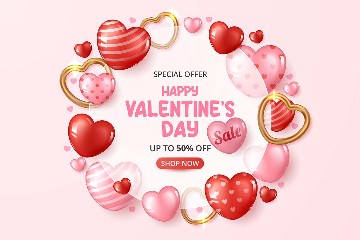 Banner ưu đãi dịp ngày valentine họa tiết trái tim file vector mẫu số 720