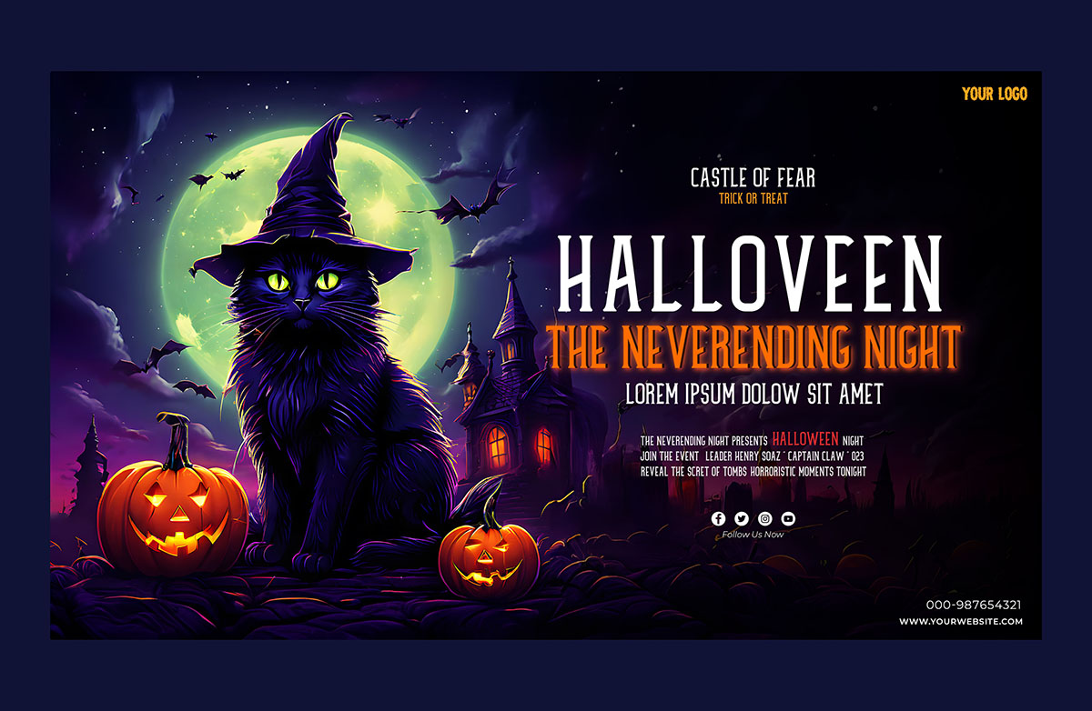 Banner đêm trăng kinh dị lễ hội halloween file PSD - mẫu số 284