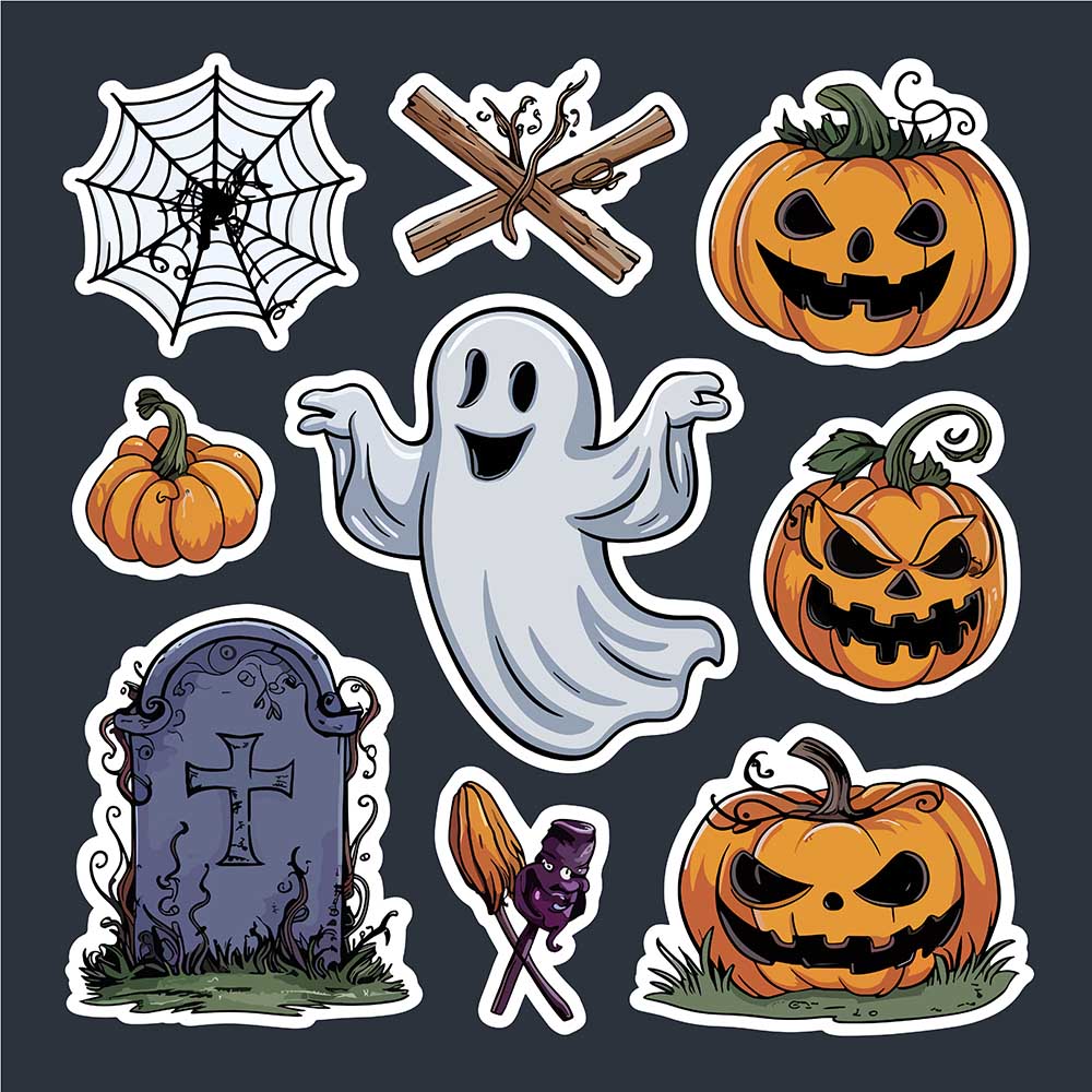 Hình minh họa nhãn nhân vật ma quái halloween file EPS - mẫu số 669