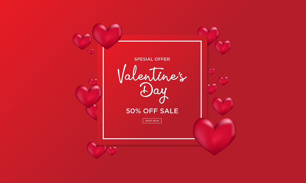 Banner ngày valentine nền đỏ file vector mẫu số 272