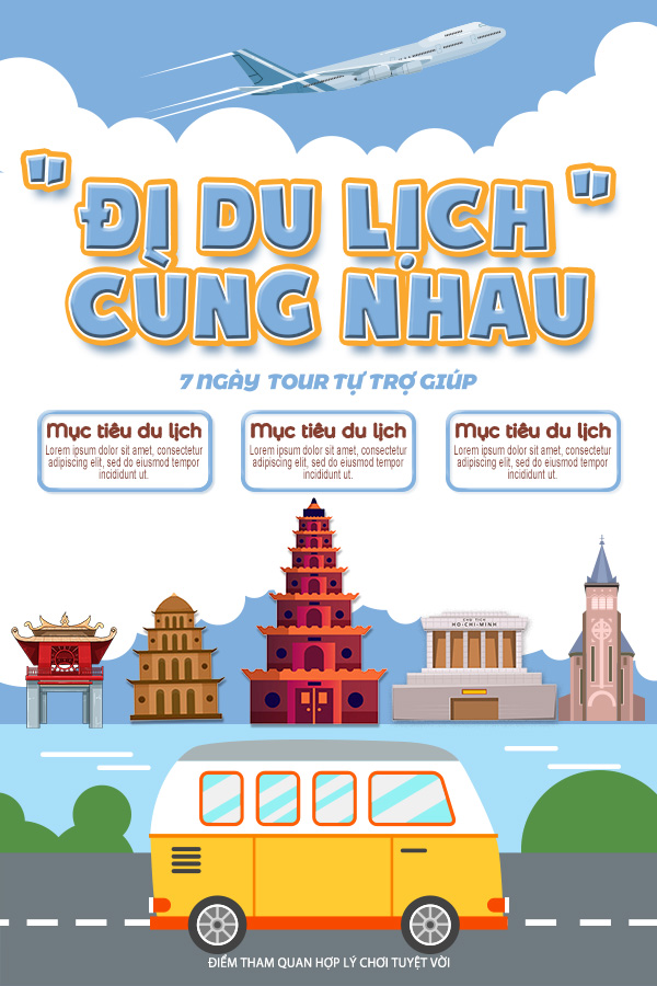 Poster quảng cáo du lịch bằng máy bay và xe oto D09 file PSD