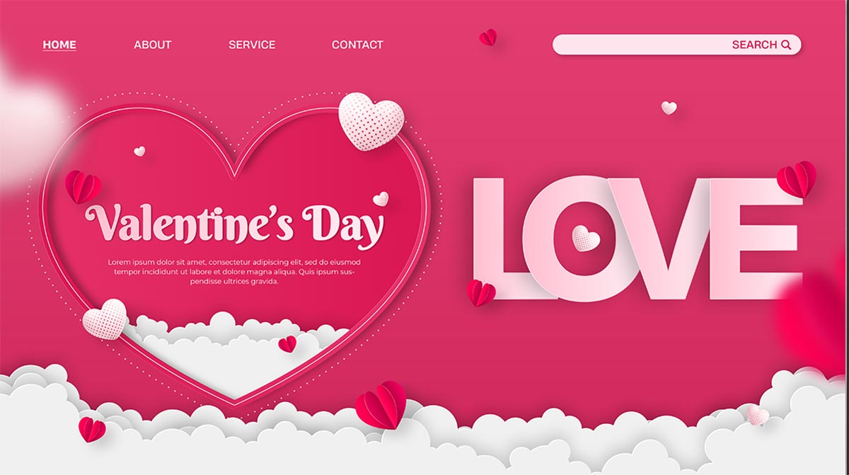 Banner trái tim nền hồng ngày valentine file PSD mẫu số 609