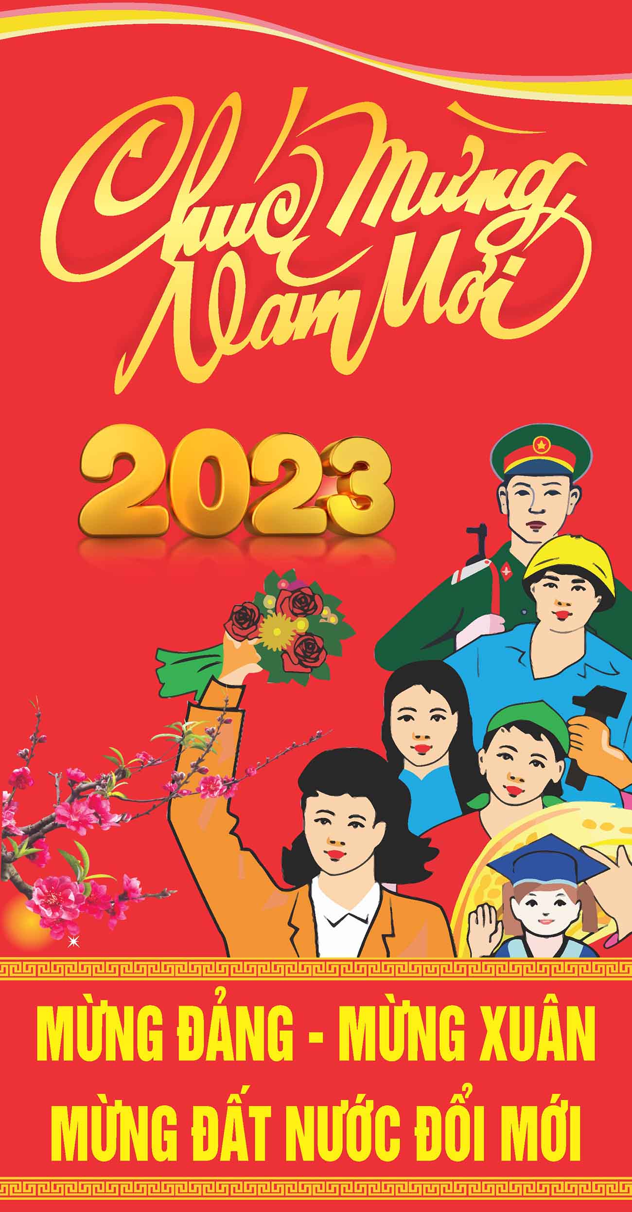 Phướn mừng Đảng mừng xuân 2024 file CDR mẫu D173