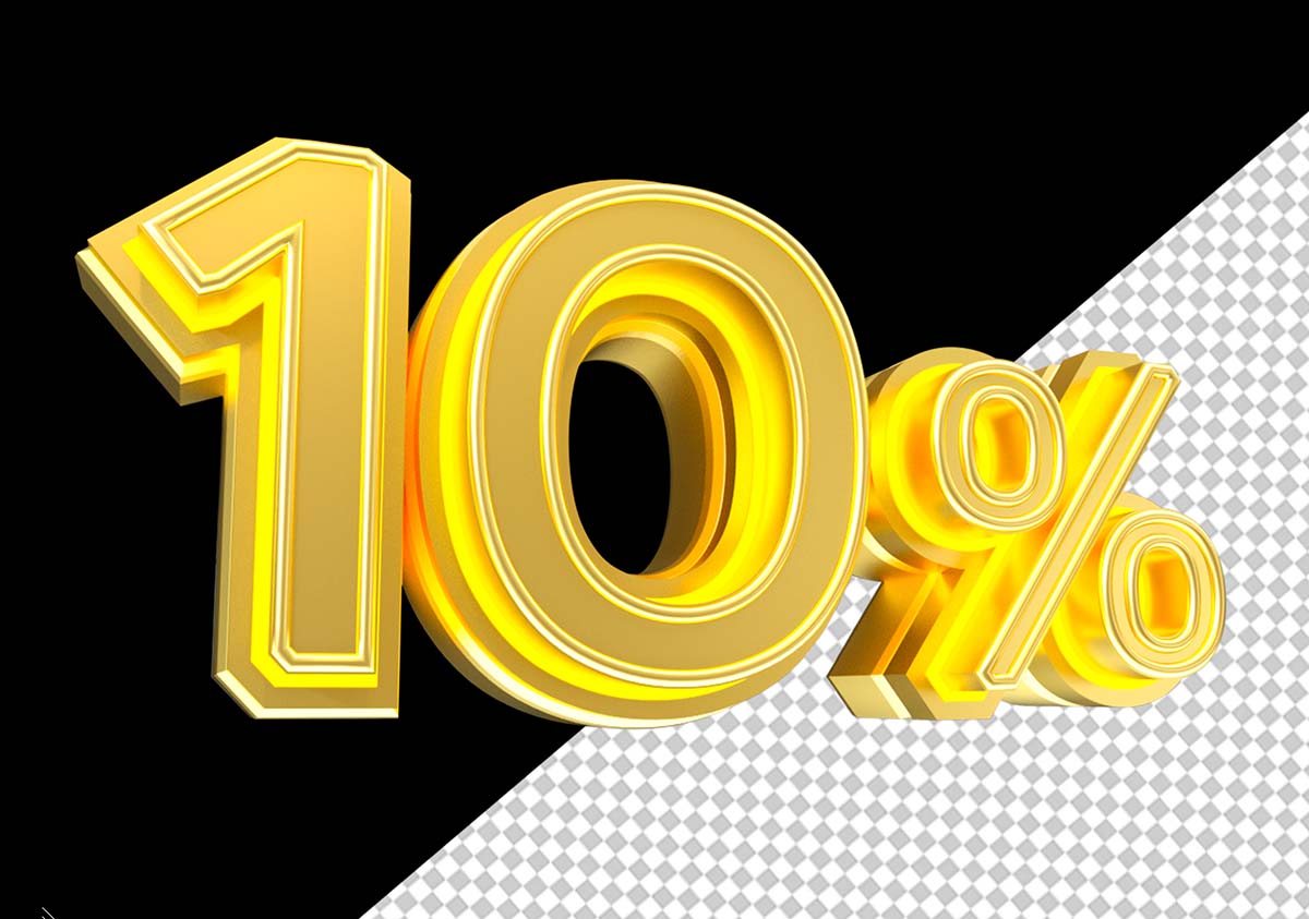 Hình ảnh con số giảm giá 10% màu vàng gold file PNG mẫu GP201