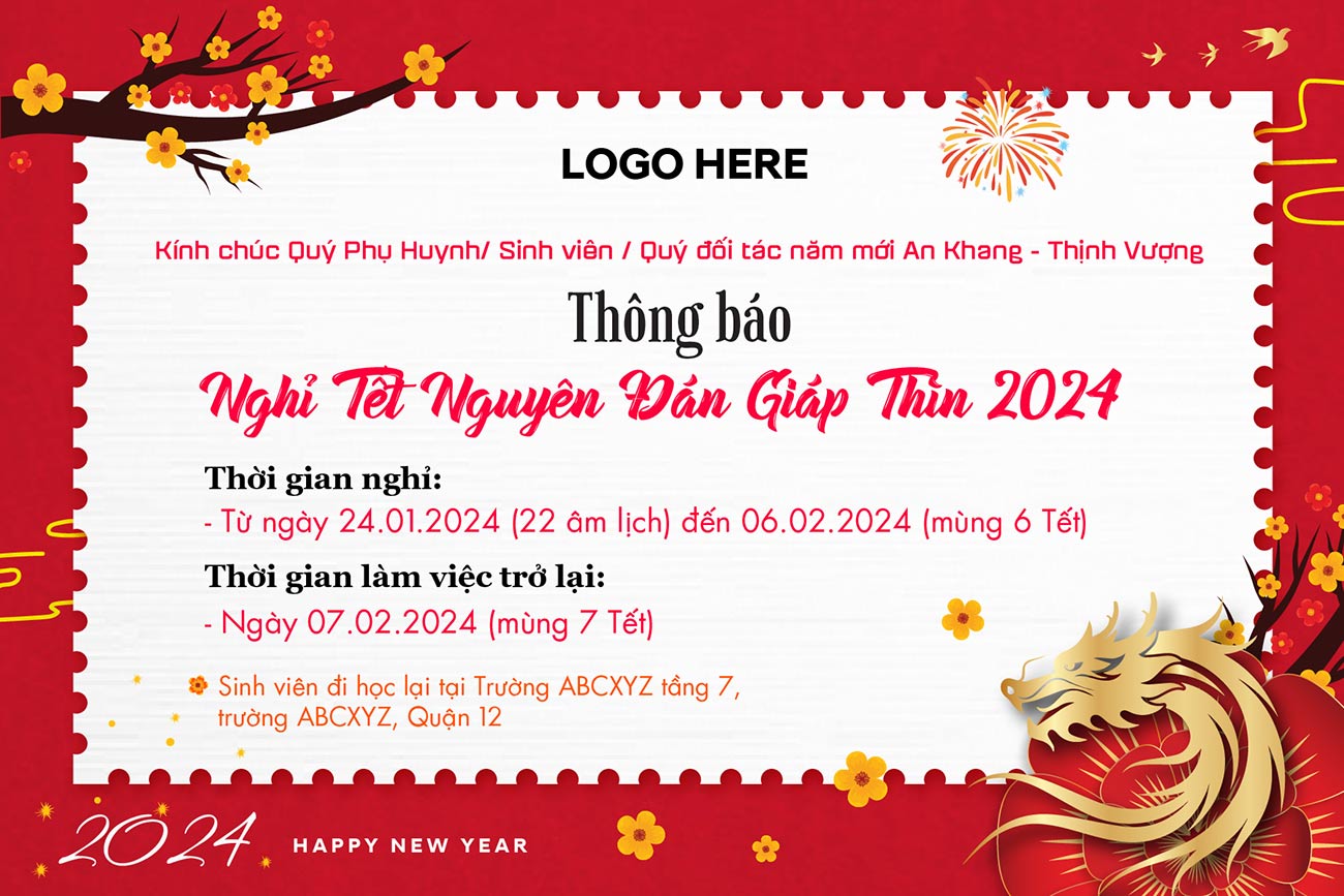 Banner thông báo nghỉ tết giáp thìn file AI